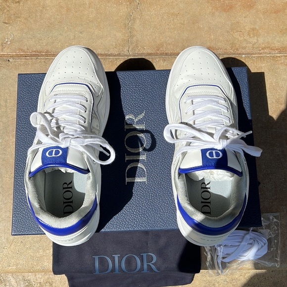 Authentic Dior B27 Low-Top Sneaker. White and Blue smooth calfskin in Mens Sz 12 - Picture 2 of 11